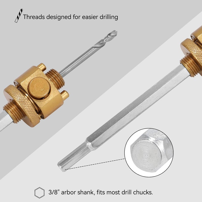 Nexigins Heavy Duty Hole Saw Arbor with 3/8" Shank, Quick Ejector System, Includes 2 Pilot Drill Bits and Hex Wrench, Universal Compatibility for Hole Saw Systems - Image 5